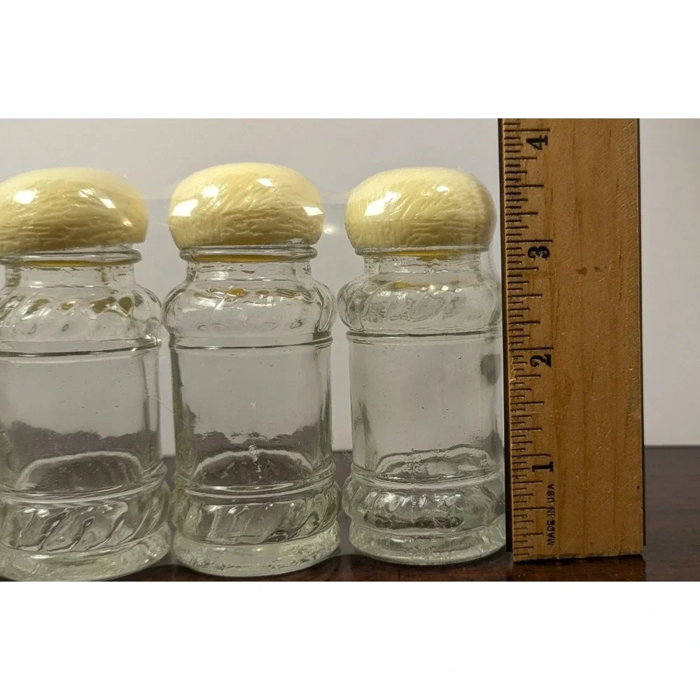 HP Vintage Set of 6 Glass Spice Jars Mushroom Lids Cream Clear Kitchen Storage